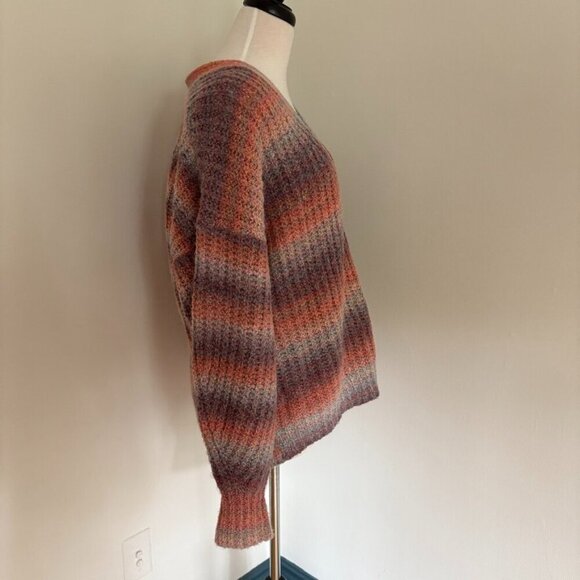 Sundance Northern Lights Cardigan L Pink Purple Wool Alpaca Stripe Chunky Rib - Picture 5 of 12